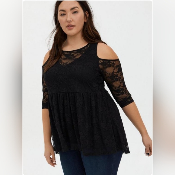 Torrid Tops - Torrid Babydoll Stretch Lace Cold Shoulder Top, Size 2x